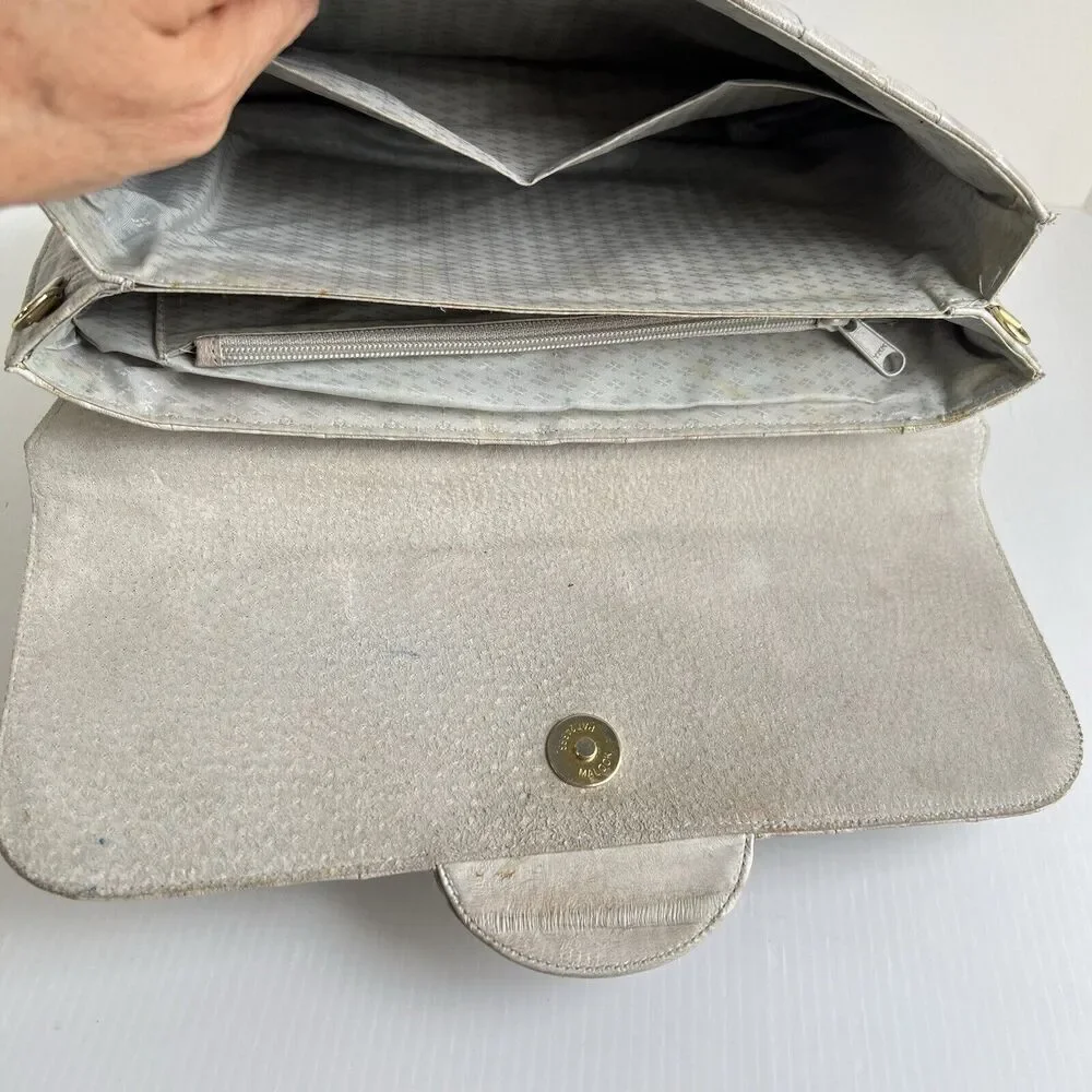 Vintage Shoulder Bag Clutch Genuine Eel Skin Leather Gray Soft Smooth 80’s
